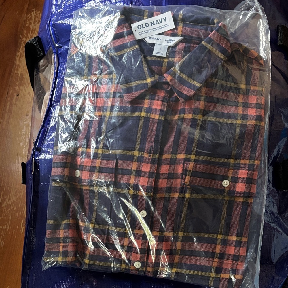 NWT Old Navy Multicolor Plaid Shirt “The Boyfriend Shirt” Sz L